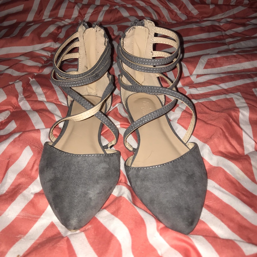 Wrap Ankle Strap Pointed Toe Ballet Flats GRAY
